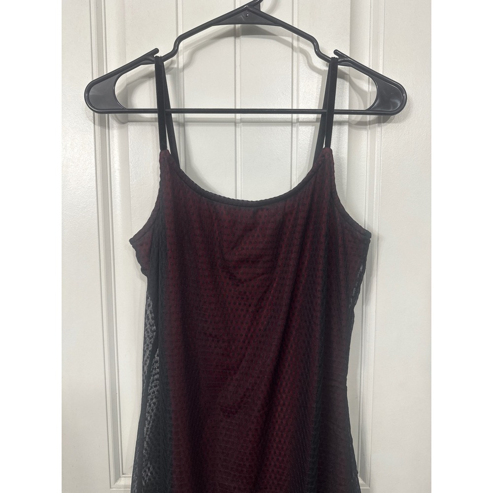 Vintage I.N. San Francisco Red Black Mesh Overlay Maxi Dress 90s Grunge Goth L